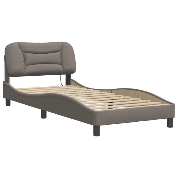 vidaXL Bed Frame Taupe Polyester, Metal, Solid Pine Wood, Plywood Single