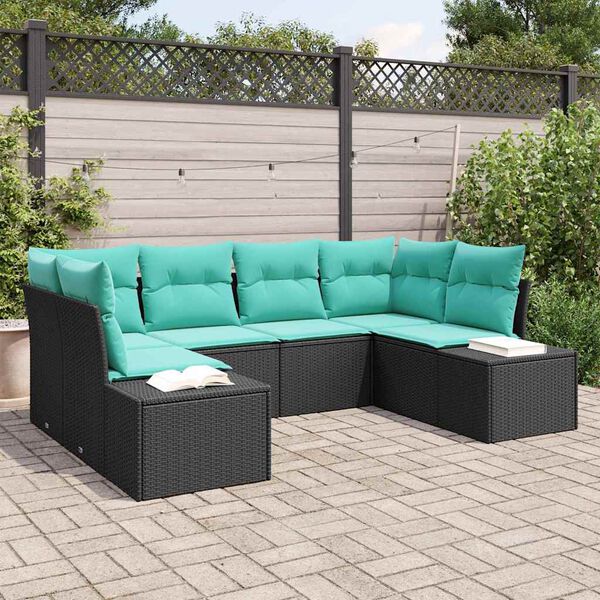 vidaXL Garden Sofa Set 6 pcs Black and Turquoise Poly rattan