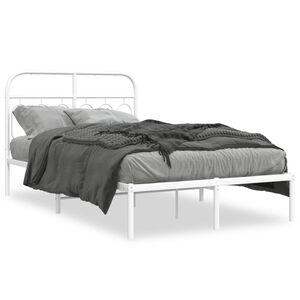vidaXL Bed Frame White Steel Double Bed Frame Rectangular Modern