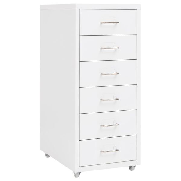vidaXL Mobile File Cabinet White Metal Compact Mobile File Cabinet
