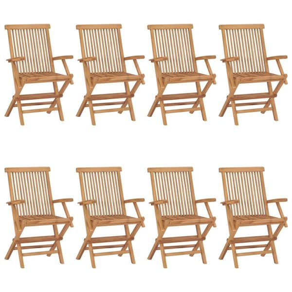 vidaXL Garden Chair Set of 8 Anthracite, Teak Solid Teak Wood, Polyester