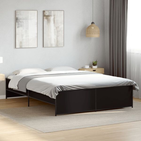 vidaXL Bed Frame Black Engineered Wood and Metal King Durable