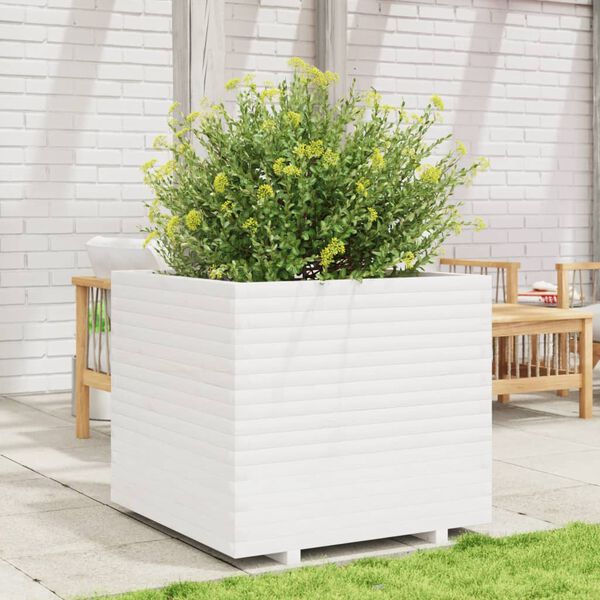 vidaXL Garden Planter White Solid Pine Wood 31.5 x 31.5 x 28.3 in