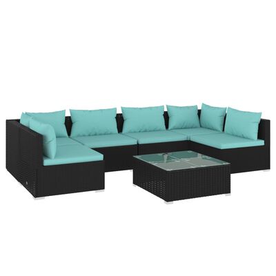 vidaXL 7 Piece Patio Lounge Set with Cushions Poly Rattan Black