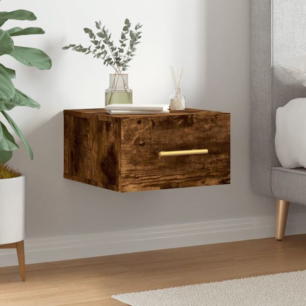 vidaXL Wall-mounted Bedside Cabinet Smoked Oak Engineered Wood
