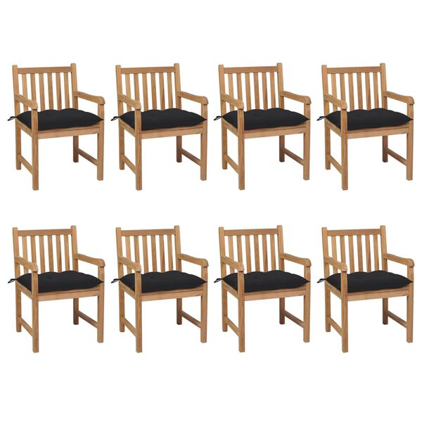 vidaXL Patio Chair Set of 8 Natural Teak Solid Teak Wood Standard