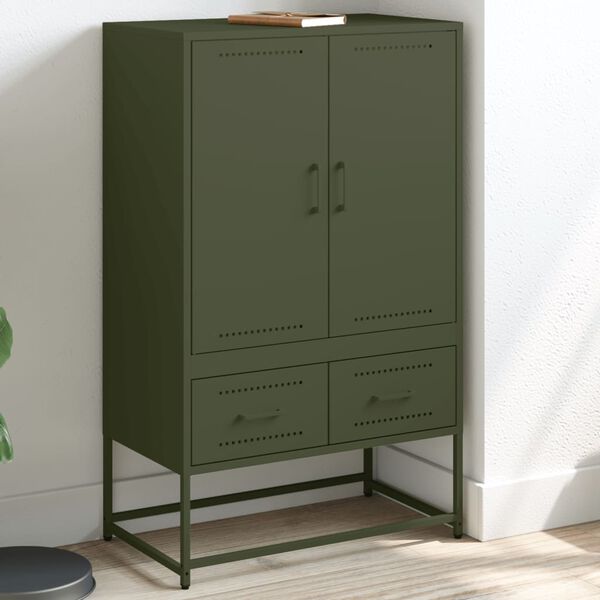 vidaXL Highboard Olive green Cold-rolled steel 26.8x15.4x43.9 in