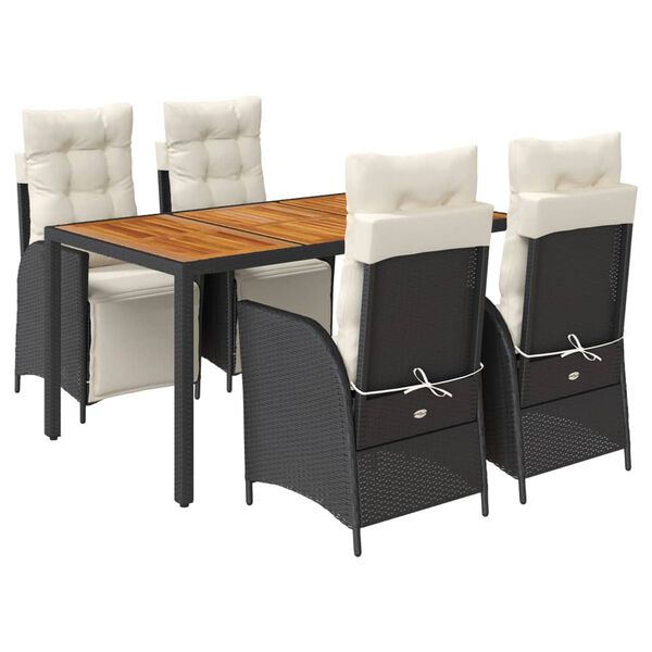 vidaXL Garden Dining Set Black PE rattan 5 Piece Set