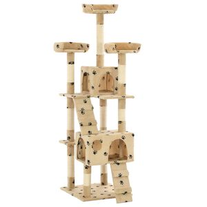 vidaXL Cat Tree Beige with paw prints Particle board Extra Tall Cat Tree