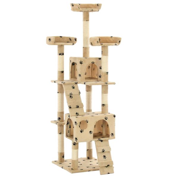 vidaXL Cat Tree Beige with paw prints Particle board Extra Tall Cat Tree