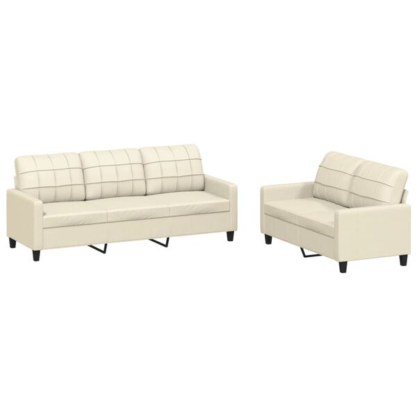 vidaXL Sofa Set Cream Faux leather 2-Seater and 3-Seater Durable