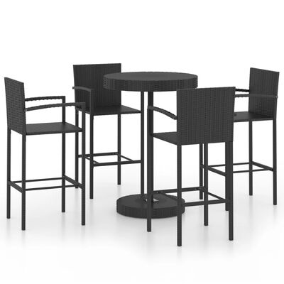 vidaXL 5 Piece Patio Bar Set Poly Rattan Black