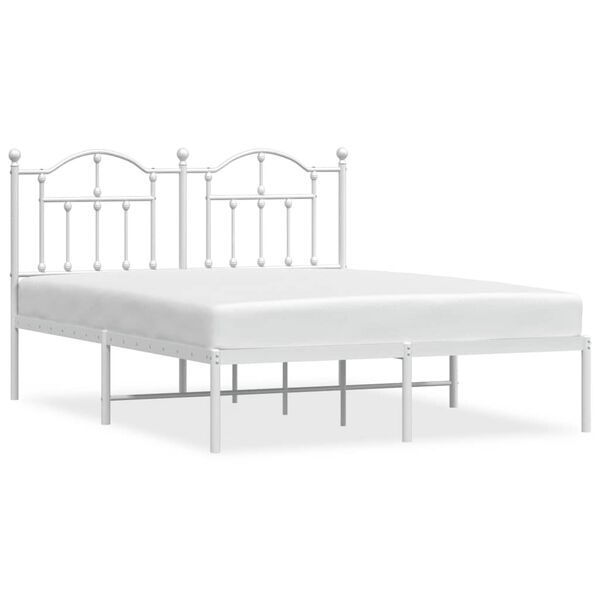 vidaXL Bed Frame White Powder-Coated Steel King Size Bed Frame