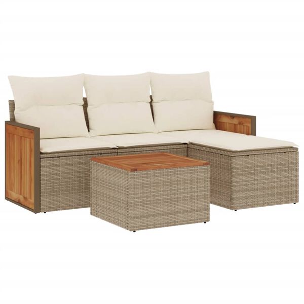 vidaXL Garden Sofa Set Beige PE rattan 5 Piece Set Modular