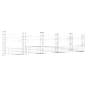 vidaXL U-shape Gabion Basket with 6 Posts Iron 244.1"x7.9"x59.1"