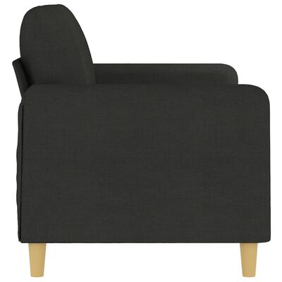 Side view of dark gray sectional armrest and back of sofa with wooden leg