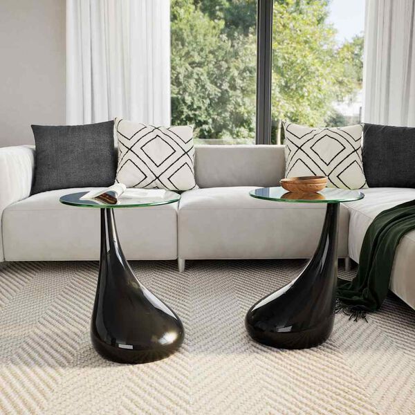 vidaXL Coffee Table Set of 2 High-gloss black Fiberglass, Tempered Glass