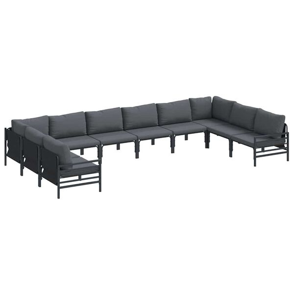 vidaXL Garden Sofa Set with Cushion 10 pcs Black Steel