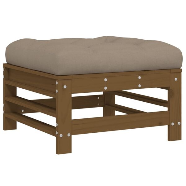 vidaXL Garden Footstool Honey Brown, Taupe Solid Pine Wood, Oxford Fabric