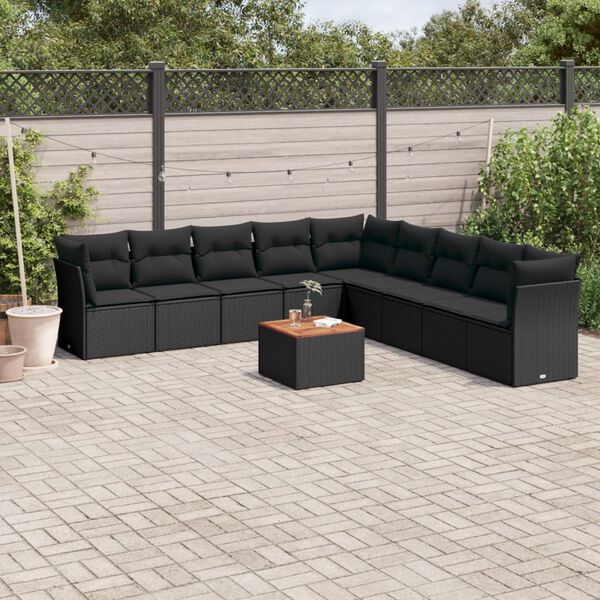 vidaXL Garden Sofa Set Black Poly Rattan Large UV-resistant materials