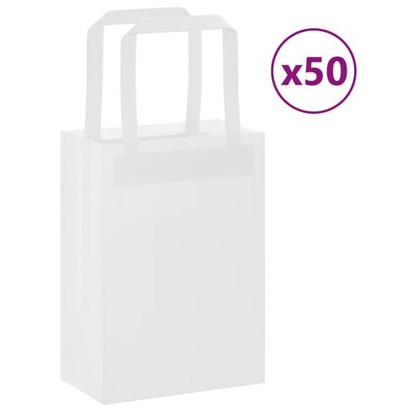 vidaXL Paper Bags 50 pcs with Handles White 15x8x21 cm