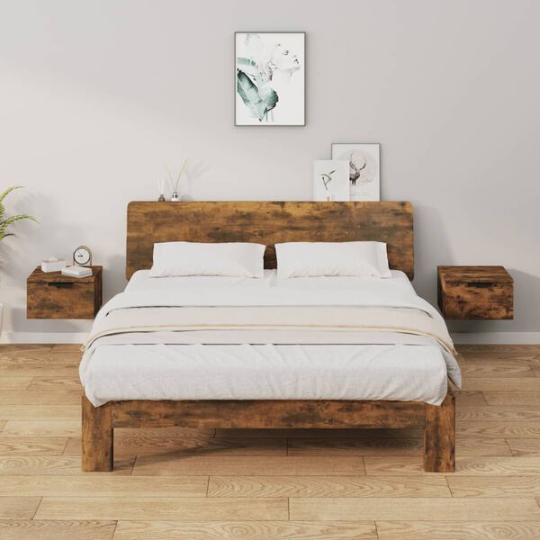 vidaXL Wall-mounted Bedside Cabinet Set of 2 Smoked oak Engineered wood