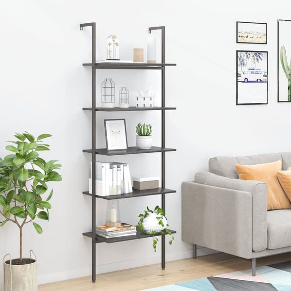 vidaXL Leaning Shelf Black Engineered wood, Steel Tall Leaning Shelf
