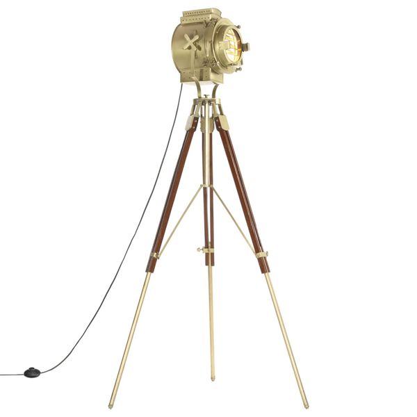 vidaXL Floor Lamp Natural and brass Solid mango wood Large Floor Lamp