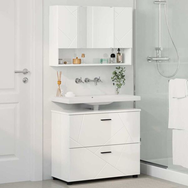 vidaXL Bathroom Furniture Set with Drawer 2 pcs High Gloss White