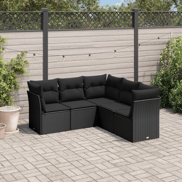 vidaXL Garden Sofa Set Black PE rattan, powder-coated steel, polyester