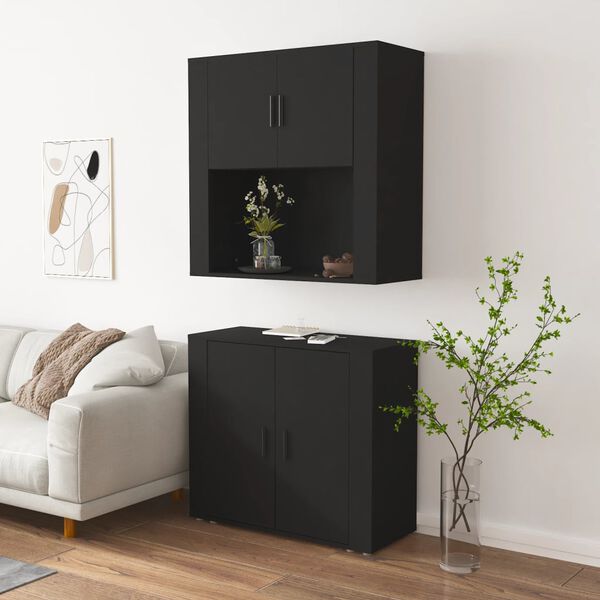 vidaXL Highboard Black Engineered wood Large Highboard Rectangular