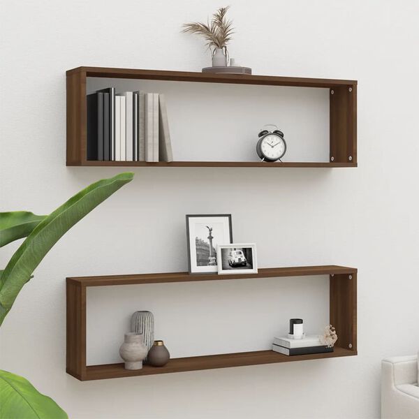 vidaXL Wall Cube Shelf Set of 2 Brown Oak Engineered Wood Medium