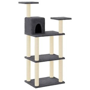 vidaXL Cat Tree Dark Grey Engineered Wood, Plush, Sisal 46.7 in