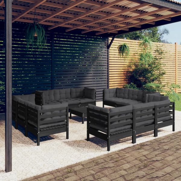 vidaXL Garden Lounge Set Black Solid Pinewood Medium Modular