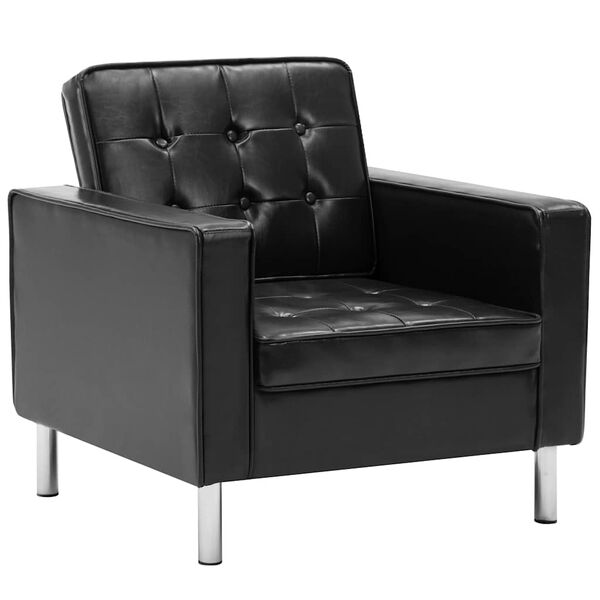 vidaXL Armchair Black MDF frame with faux leather covering and steel legs