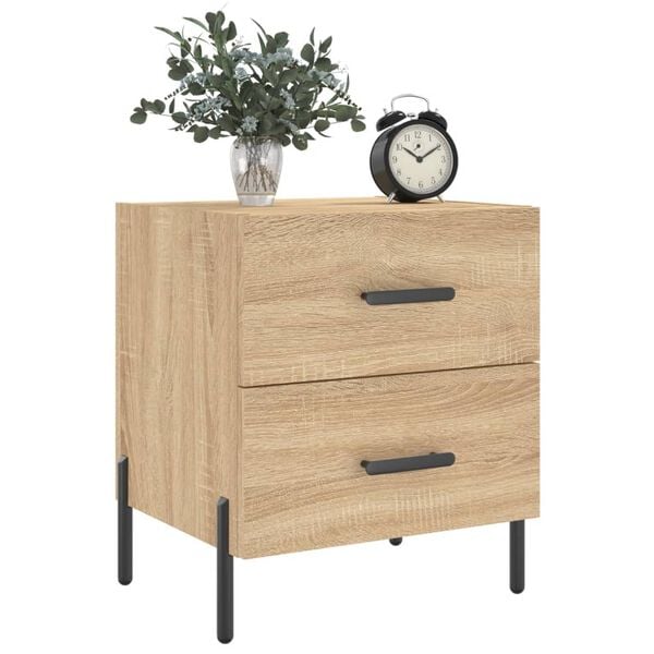 vidaXL Bedside Cabinet Set of 2 Sonoma oak Engineered wood, Iron Compact