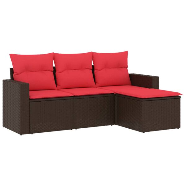 vidaXL 4 Piece Patio Sofa Set with Cushions Brown Poly Rattan