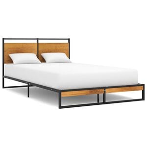 vidaXL Bed Frame Black, Wood Brown Powder-coated metal, MDF Full Durable