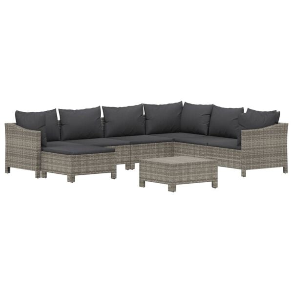 vidaXL Garden Lounge Set Grey Poly Rattan 8 Piece Modular