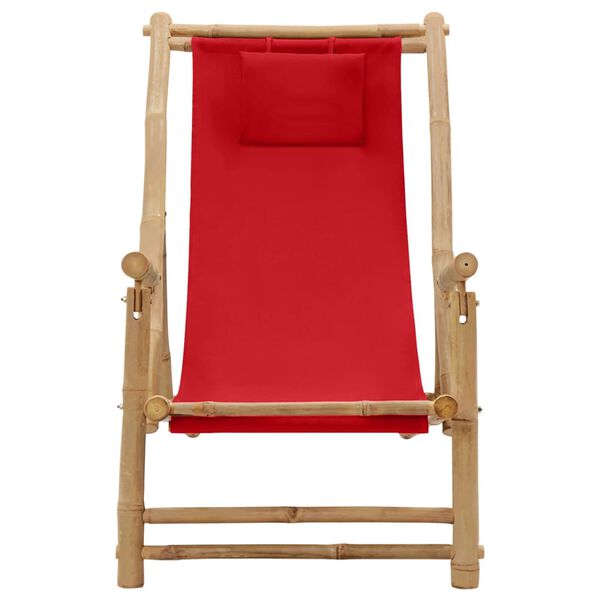 vidaXL Deck Chair Red Bamboo, Canvas (100% polyester) Standard Foldable