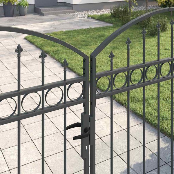 vidaXL Fence Gate Double Door with Arched Top Steel 118.1x59.1" Black