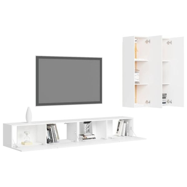 vidaXL TV Cabinet Set Set of 4 White Engineered Wood Medium