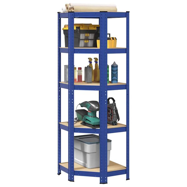 vidaXL 5-Layer Corner Shelf Blue Steel&Engineered Wood