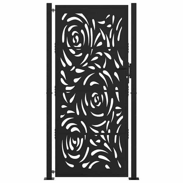vidaXL Garden Gate Black 39.4x78.7" Steel Flame  Design