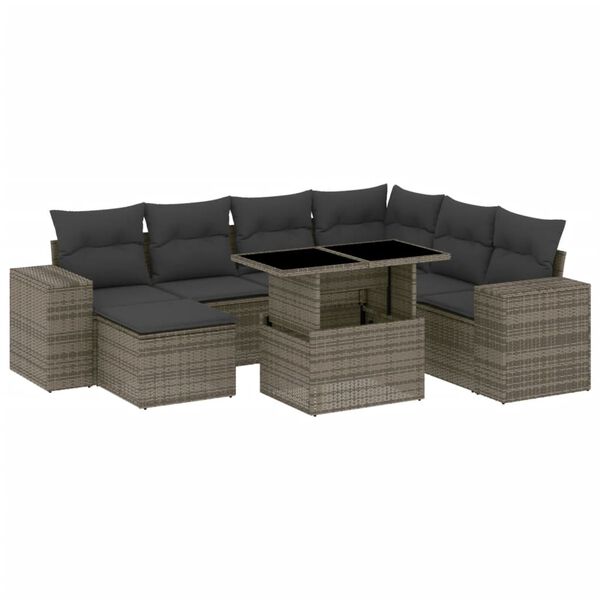 vidaXL Garden Sofa Set Grey PE rattan, powder-coated steel, tempered glass