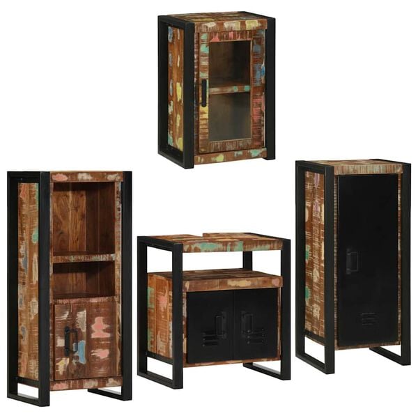 vidaXL Bathroom Furniture Set 4 pcs Multicolour Solid Reclaimed Wood
