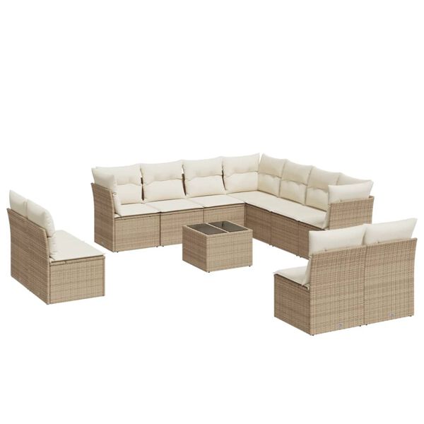vidaXL Garden Sofa Set Beige PE Rattan Large Adjustable Armrests