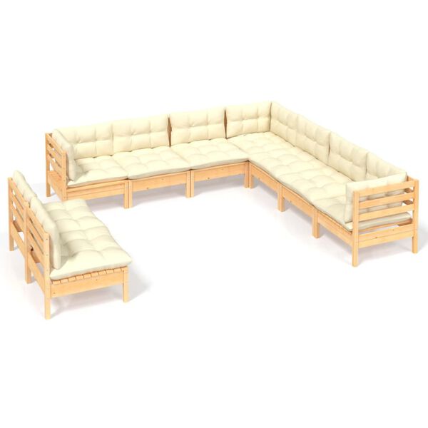 vidaXL Garden Lounge Set Cream, Natural Wood Solid Pinewood, 100% Polyester