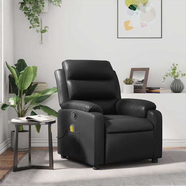 vidaXL Massage Recliner Chair Black Faux leather, metal, plywood Single