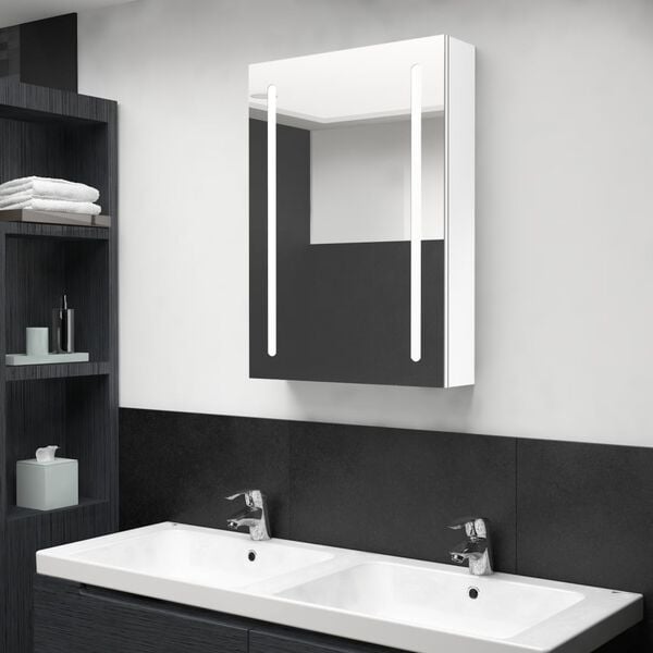vidaXL Bathroom Cabinet Shining White MDF with melamine finish, glass